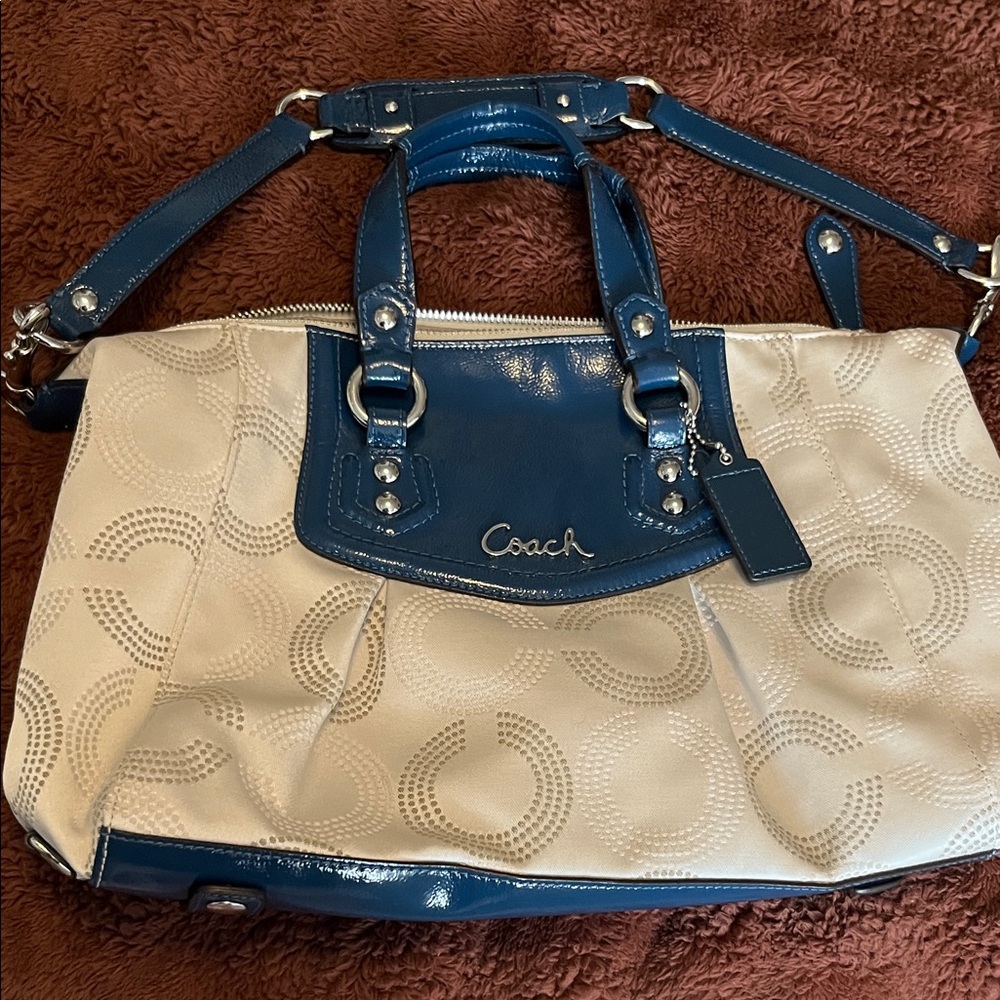 Coach Navy and Cream Shoulder Bag